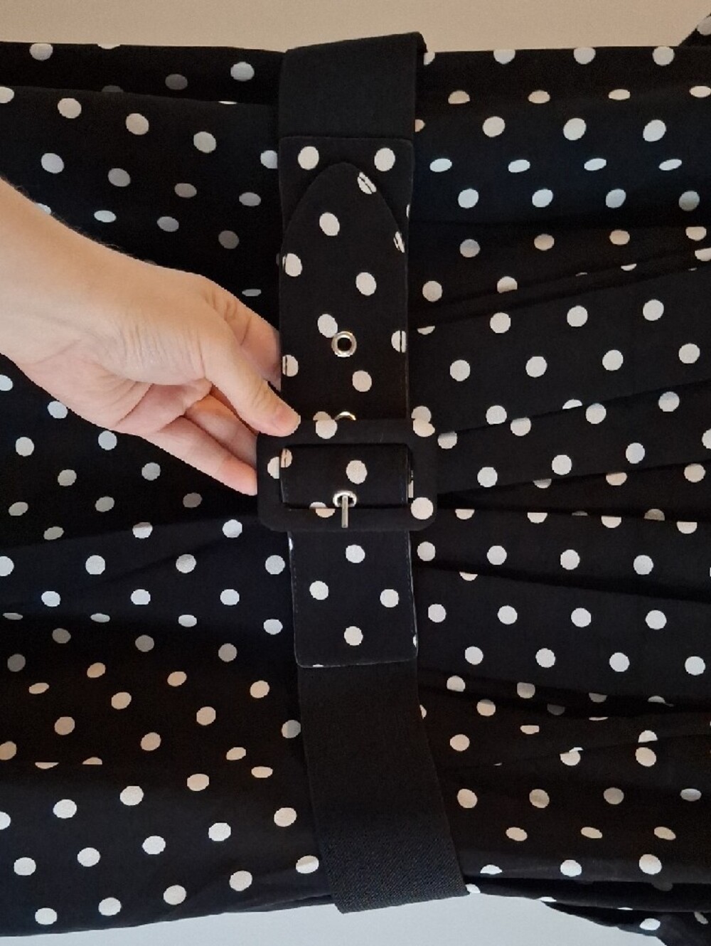 City Chic Black and White Polka Dot Dress With Belt - Picture 4 of 7